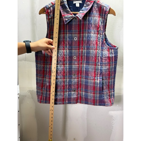 The Tog Shop Womens Large Quilted Plaid Vest Red Blue Cotton Button Front - Picture 6 of 7